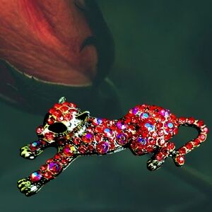 Elegant Red Panther Brooch